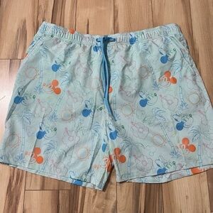 Disney Men's Swim Trunks - Light Blue with Orange and Green Accents